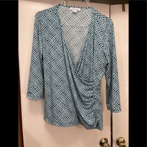 Liz Claiborne faux wrap top.  Size XL. Shades of teal